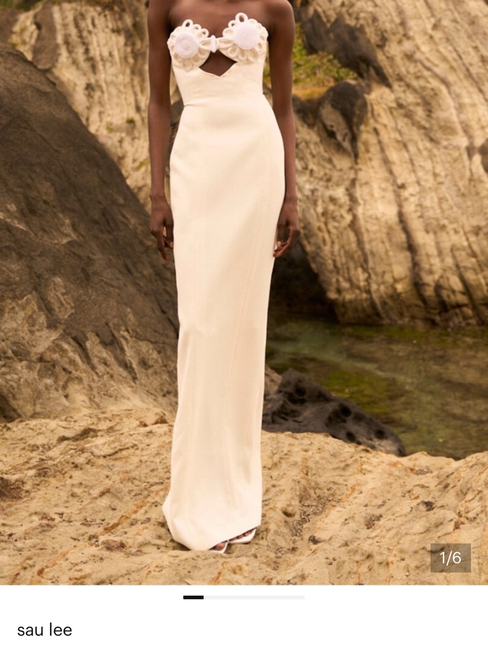 Sau Lee Cream Strapless Sculpted-Bust Evening Gown